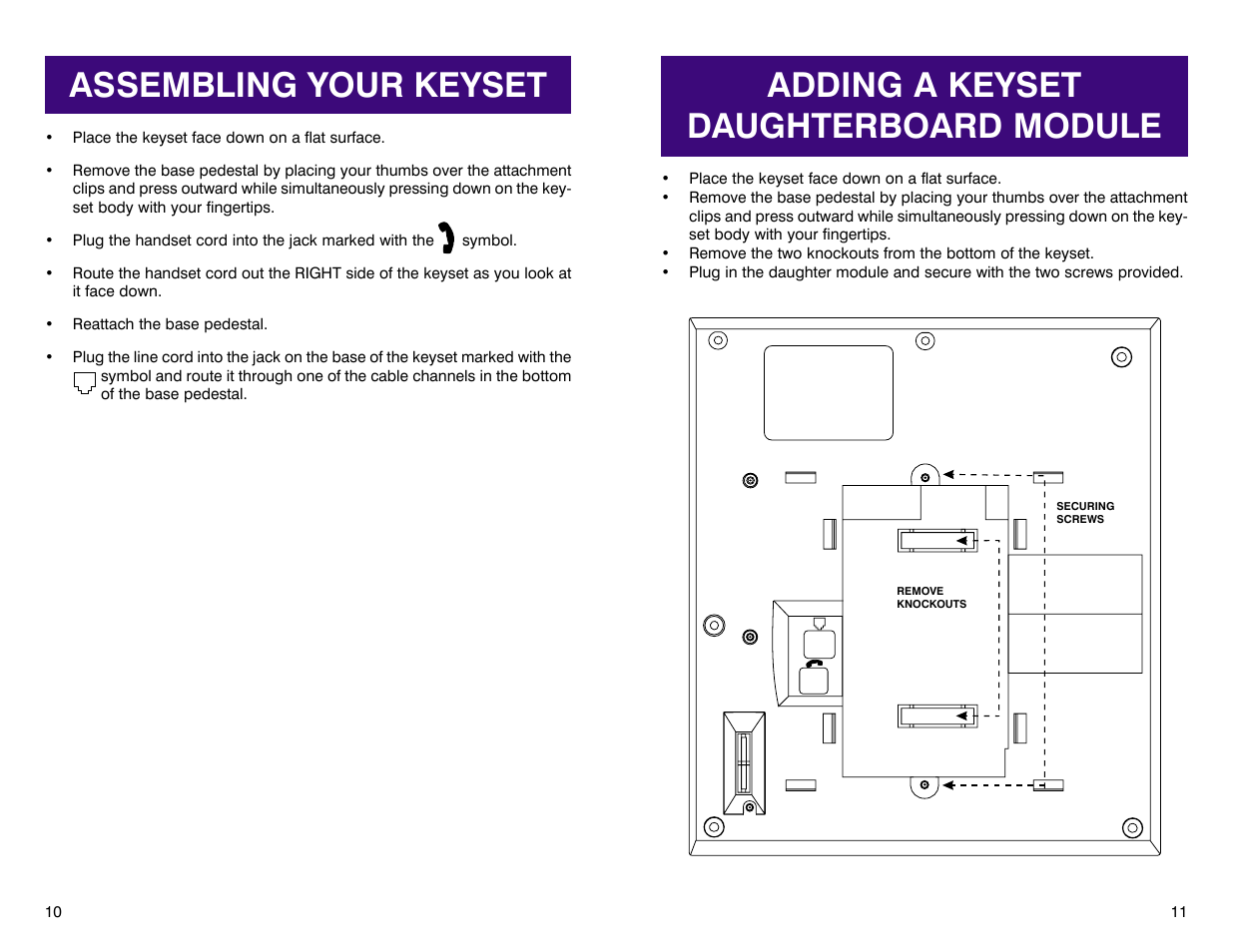 Adding a keyset daughterboard module, Assembling your keyset | Samsung DCS 400si User Manual | Page 9 / 32
