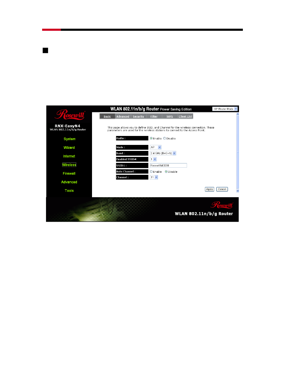 Wireless settings, Basic | Samsung RNX-EASYN4 User Manual | Page 42 / 110