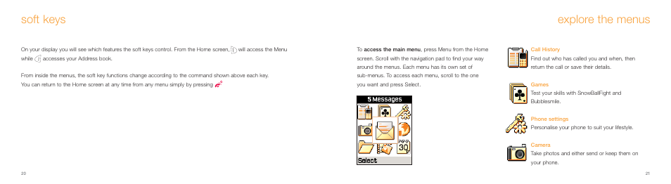 Explore the menus, Soft keys | Samsung E800 User Manual | Page 11 / 118