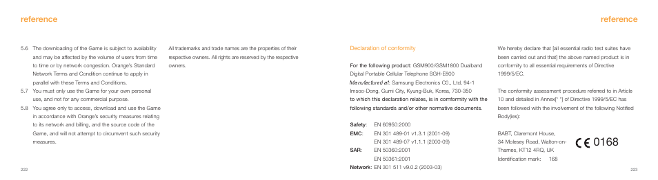 Reference | Samsung E800 User Manual | Page 112 / 118