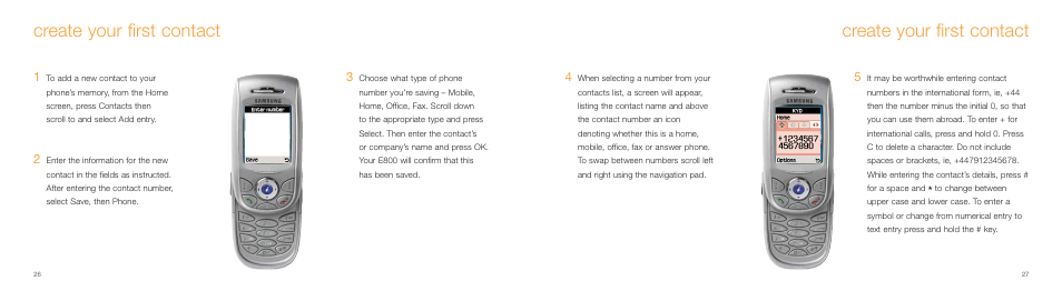 Create your first contact | Samsung E800 User Manual | Page 14 / 118