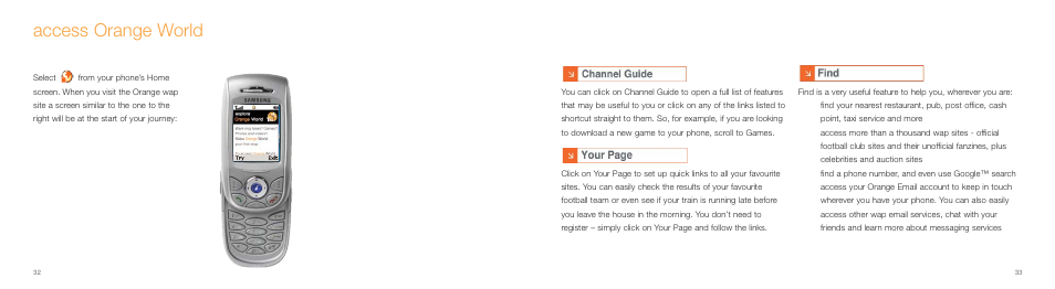 Access orange world | Samsung E800 User Manual | Page 17 / 118