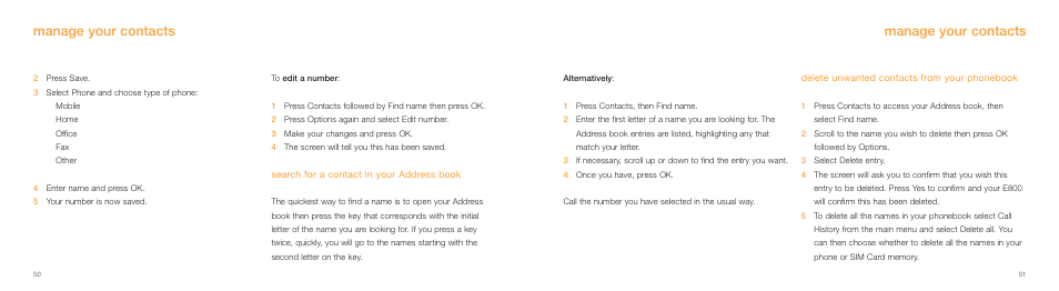 Manage your contacts | Samsung E800 User Manual | Page 26 / 118