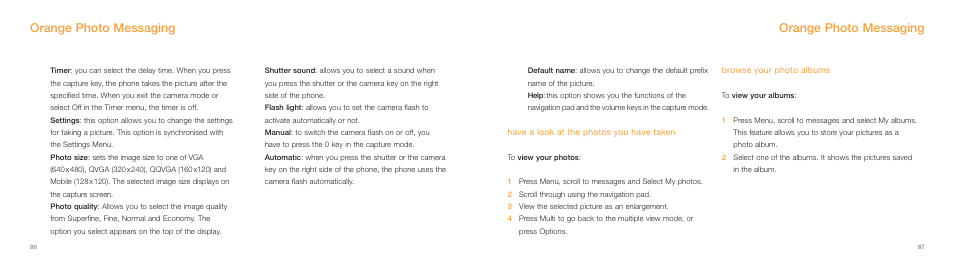 Orange photo messaging | Samsung E800 User Manual | Page 44 / 118