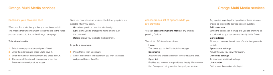 Orange multi media services | Samsung E800 User Manual | Page 48 / 118