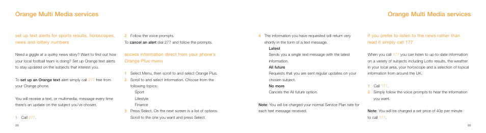 Orange multi media services | Samsung E800 User Manual | Page 50 / 118