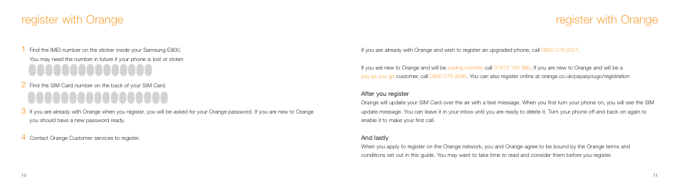 Register with orange | Samsung E800 User Manual | Page 6 / 118