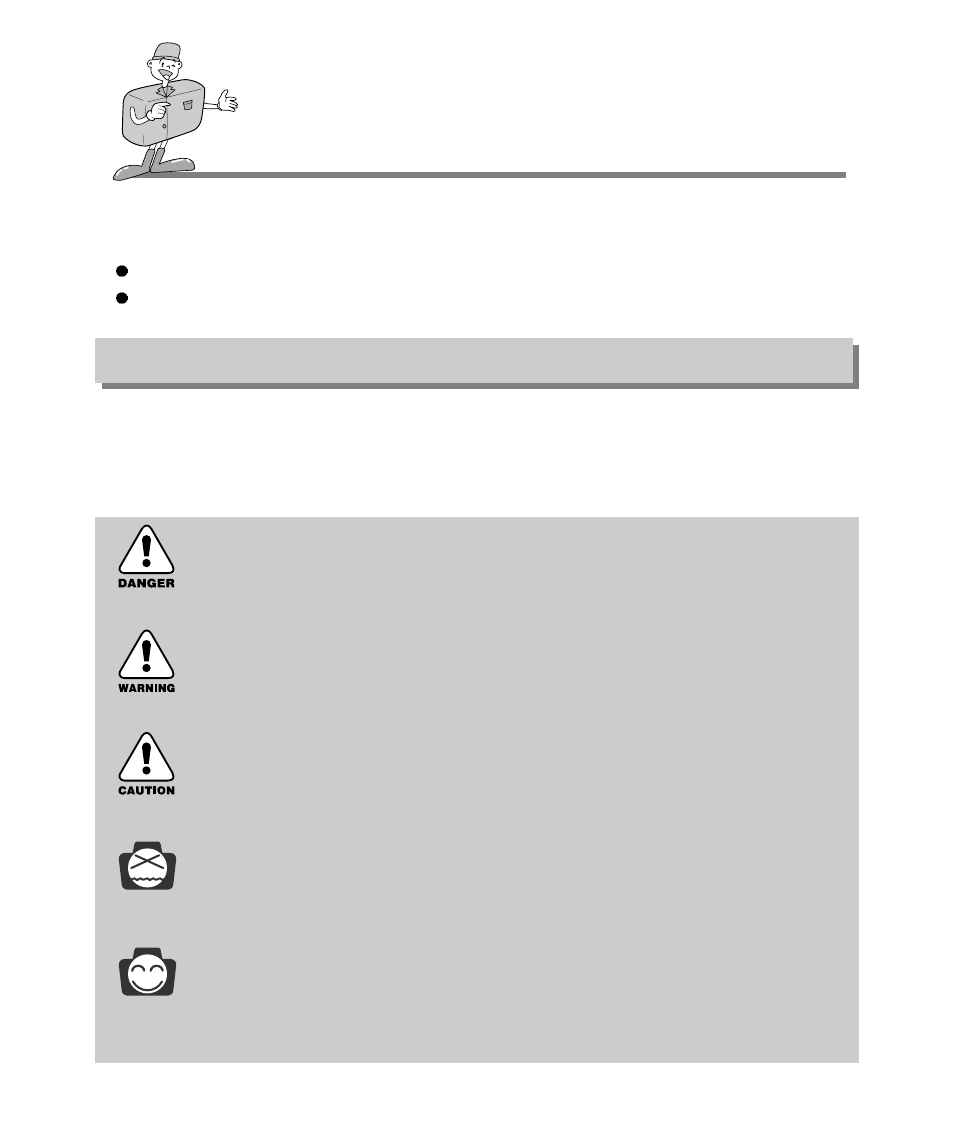 Getting to know your camera, Danger, Warning | Caution, Notice, Information, About the symbols | Samsung Digimax 240 User Manual | Page 6 / 132