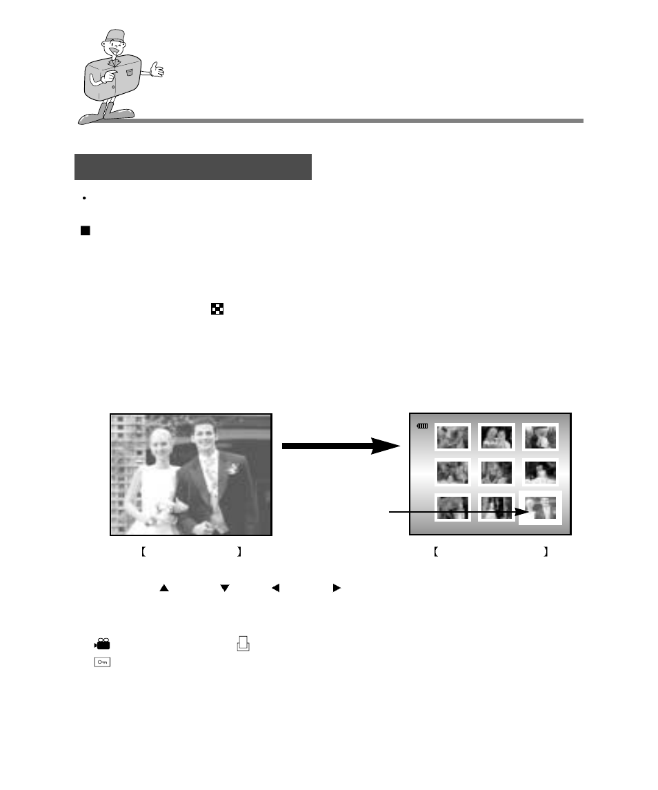 Play mode, Thumbnail / zoom w button, Thumbnail display | Samsung Digimax 240 User Manual | Page 64 / 132