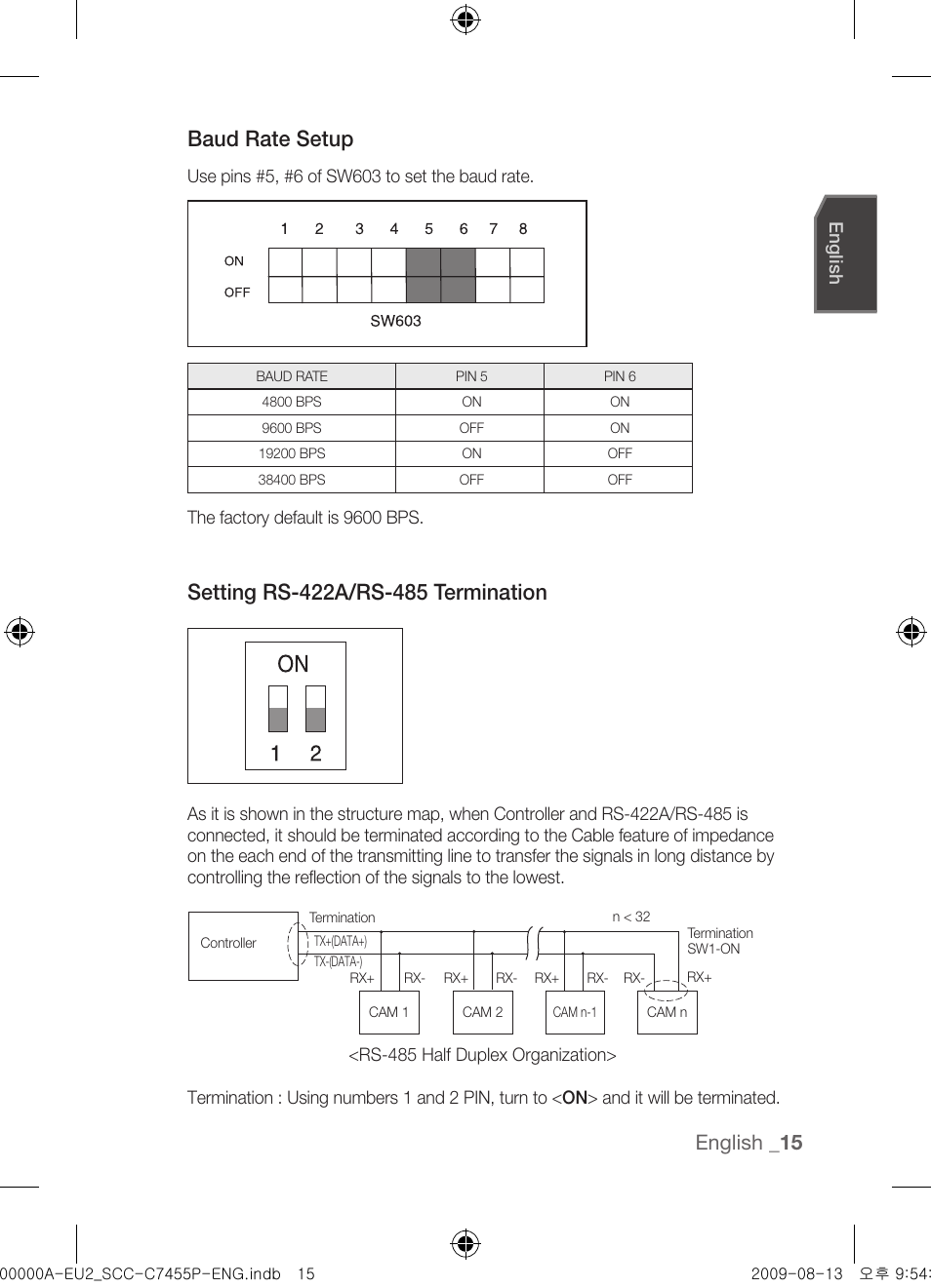 Baud rate setup, English _1, English | Samsung SCC-C7455P User Manual | Page 15 / 52