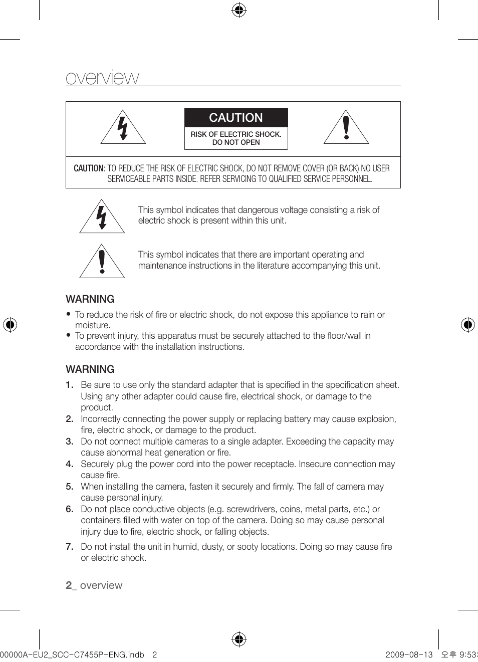 Overview, Caution | Samsung SCC-C7455P User Manual | Page 2 / 52