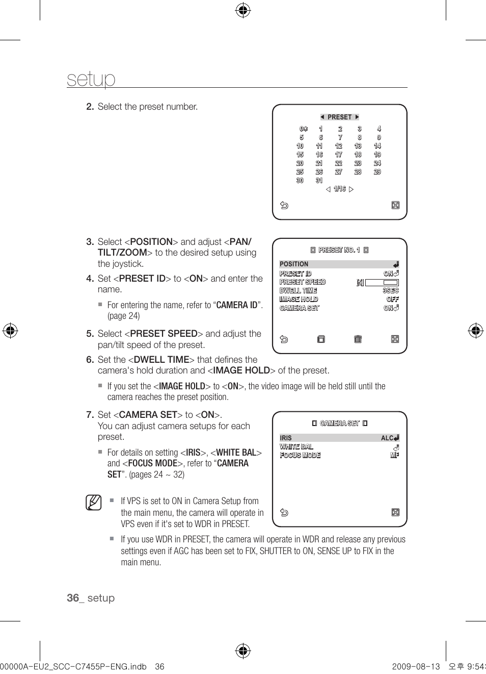 Setup | Samsung SCC-C7455P User Manual | Page 36 / 52