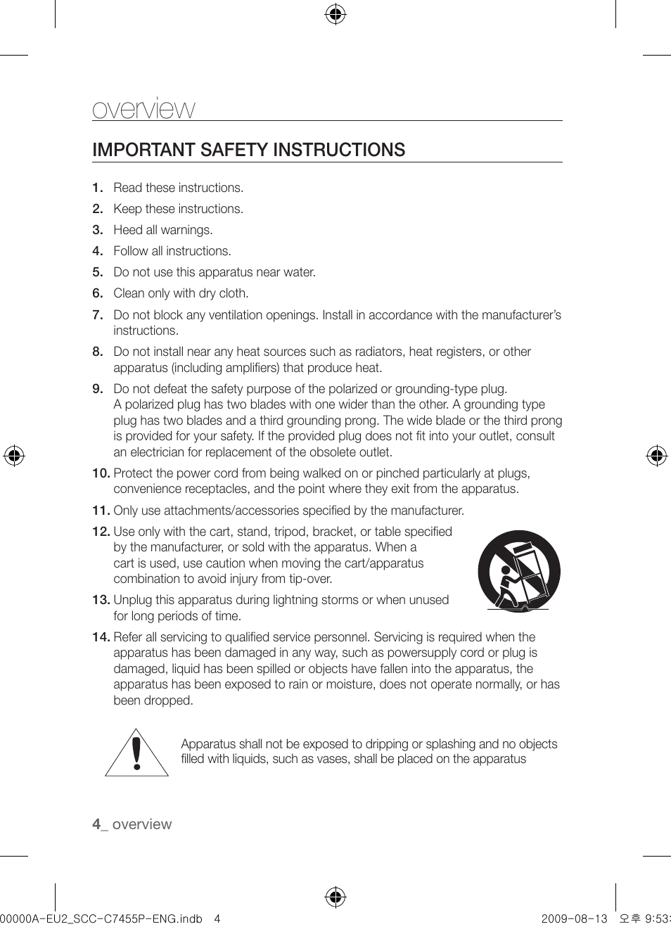 Overview, Important safety instructions | Samsung SCC-C7455P User Manual | Page 4 / 52