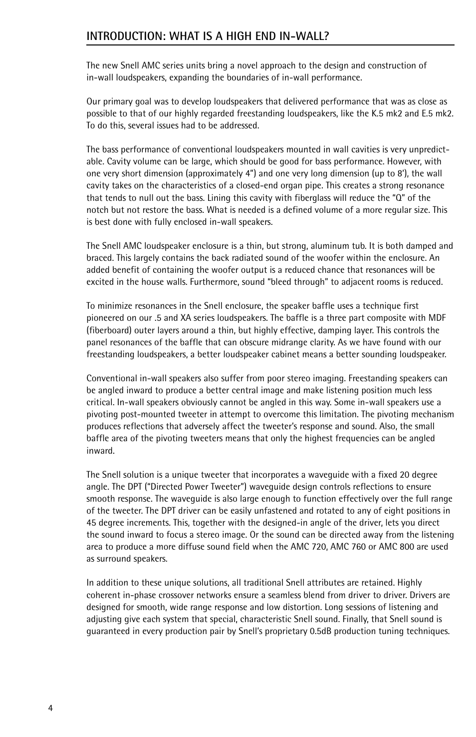 Introduction: what is a high end in-wall | Snell Acoustics AMC 760 User Manual | Page 4 / 12
