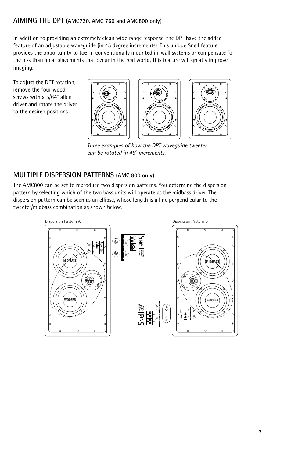 Aiming the dpt, Multiple dispersion patterns | Snell Acoustics AMC 760 User Manual | Page 7 / 12
