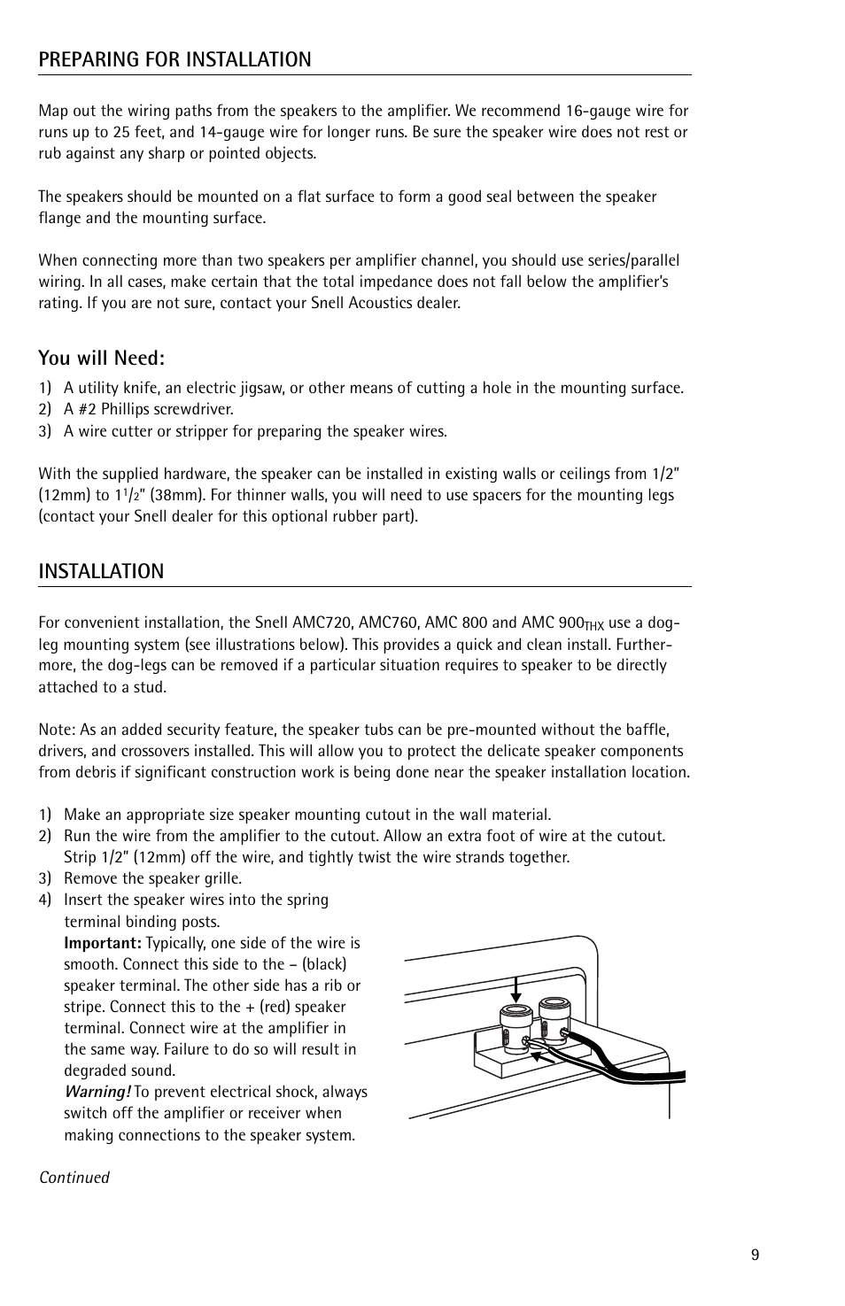 Preparing for installation, You will need, Installation | Snell Acoustics AMC 760 User Manual | Page 9 / 12