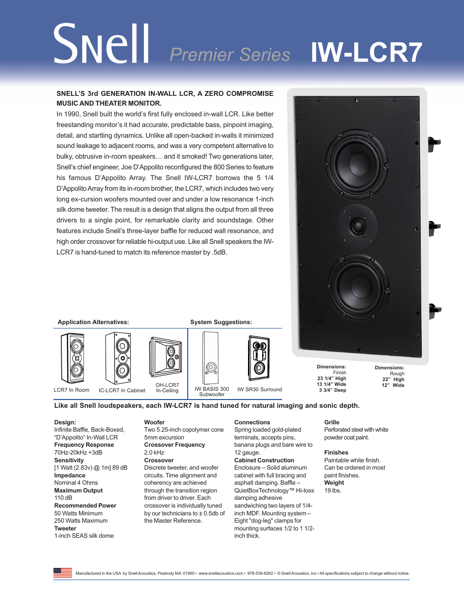 Snell Acoustics IW-LCR7 User Manual | 1 page