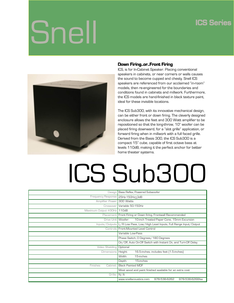 Snell Acoustics ICS Sub300 User Manual | 1 page