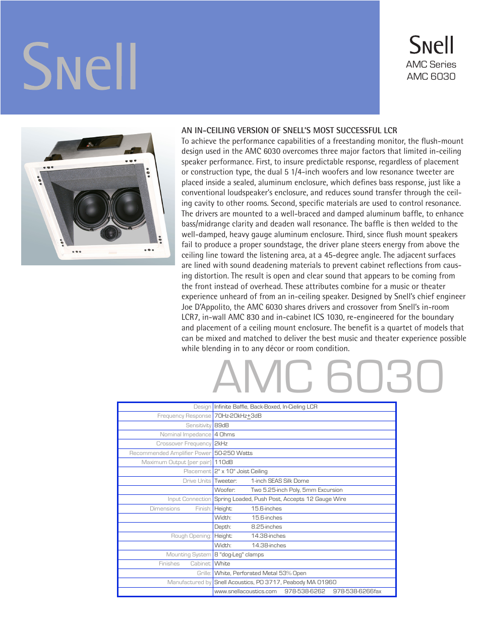 Snell Acoustics AMC 6030 User Manual | 1 page