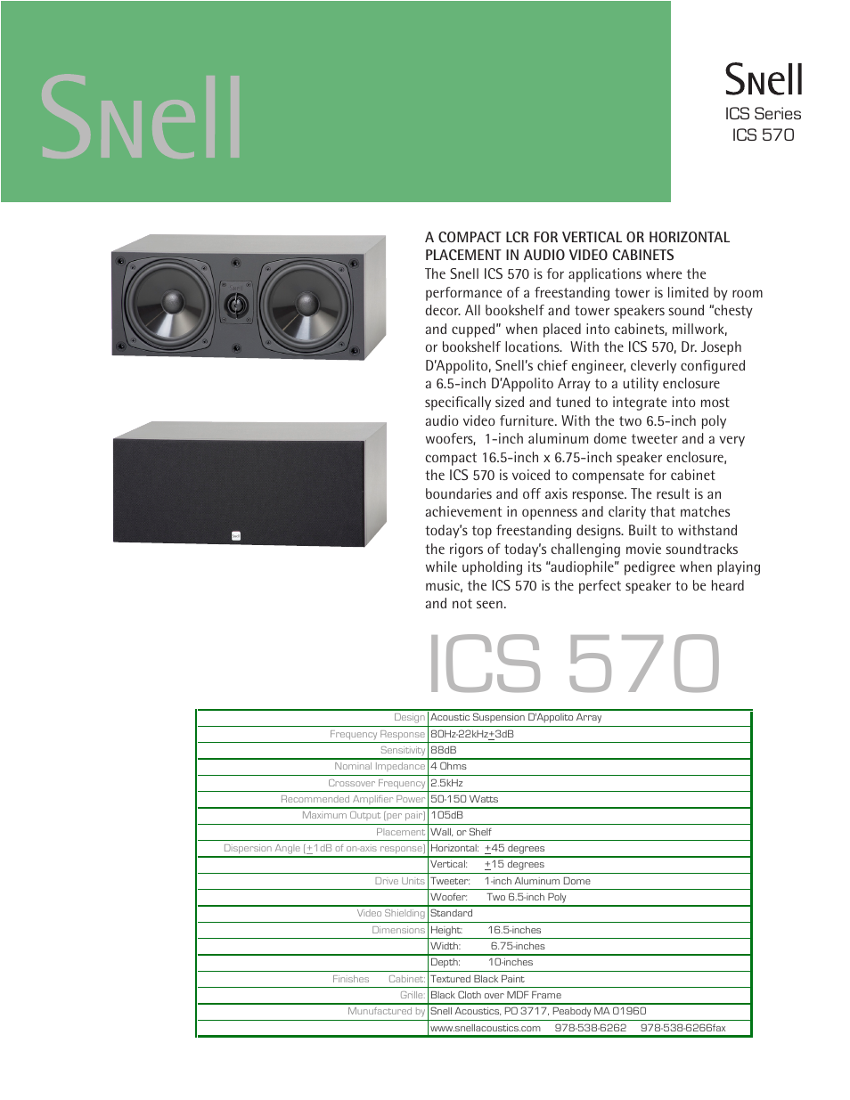 Snell Acoustics ICS 570 User Manual | 1 page