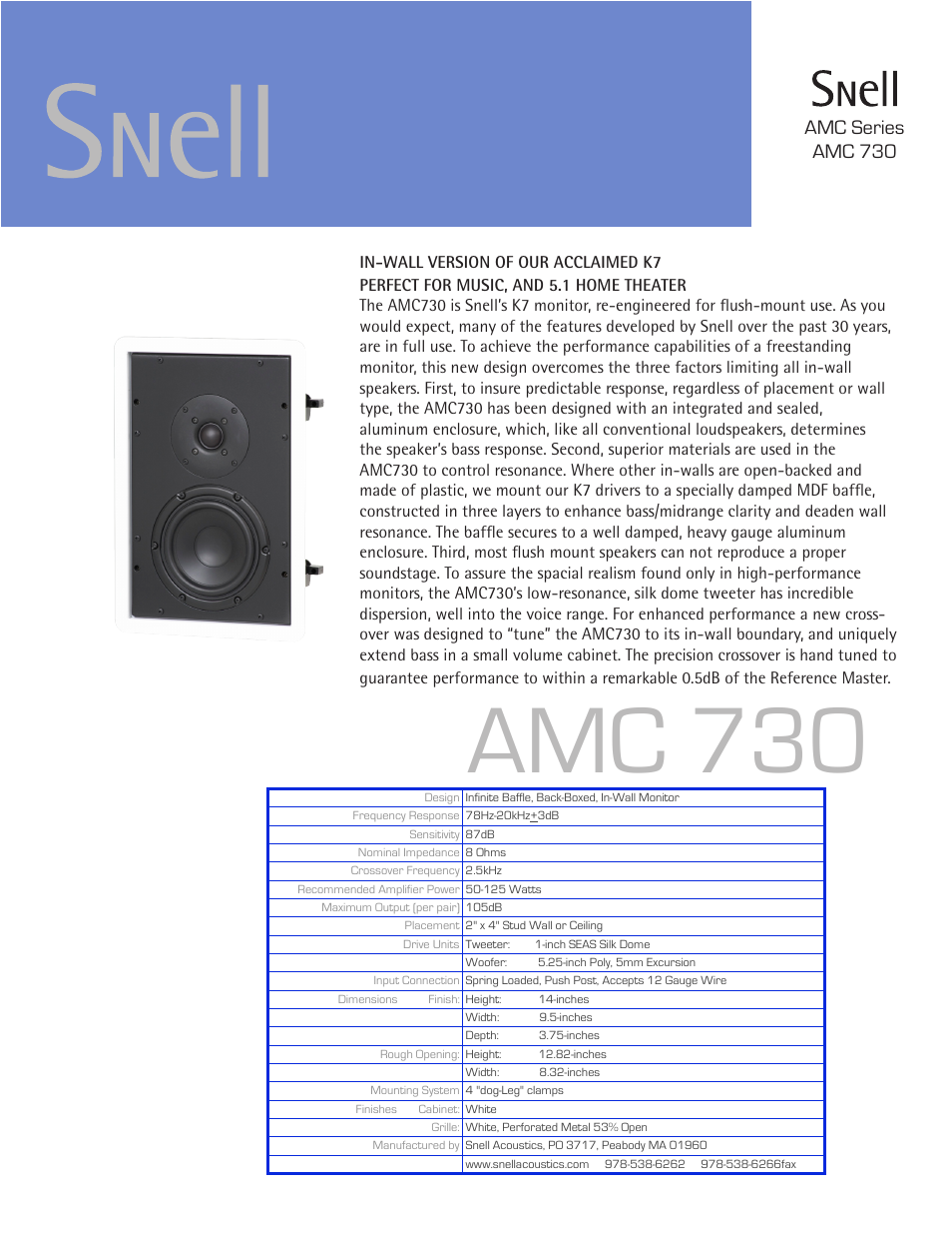 Snell Acoustics AMC Series AMC 730 User Manual | 1 page