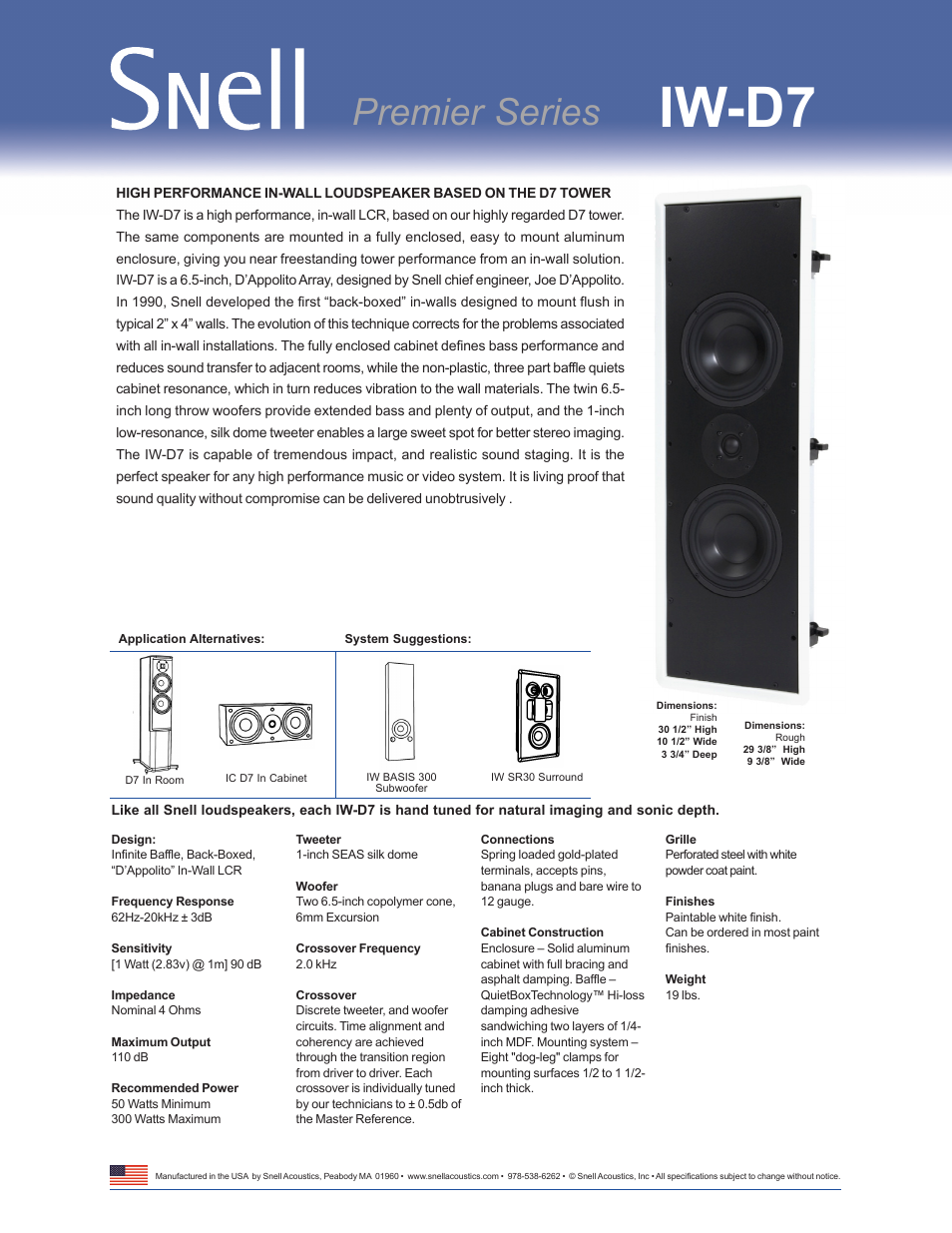 Snell Acoustics IW-D7 User Manual | 1 page