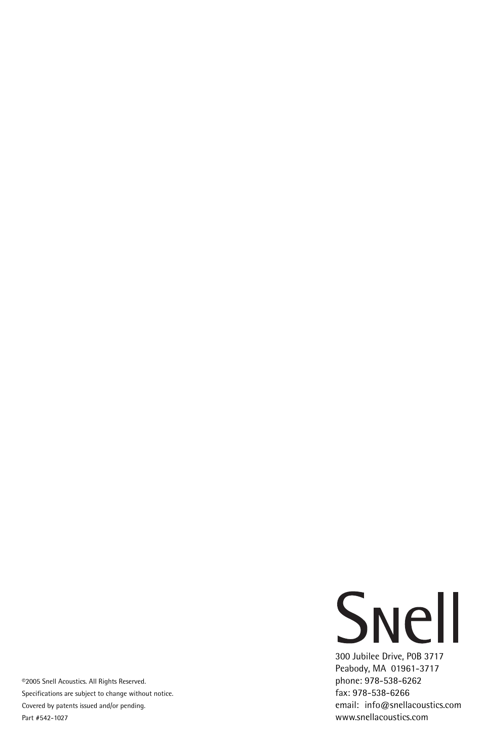 Snell Acoustics 680r User Manual | Page 8 / 8