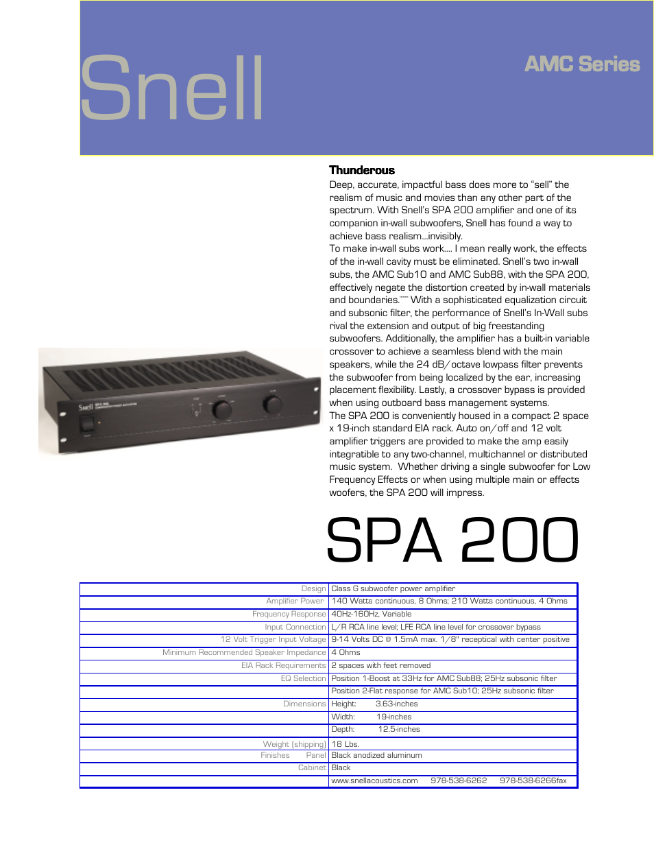 Snell Acoustics SPA 200 User Manual | 1 page