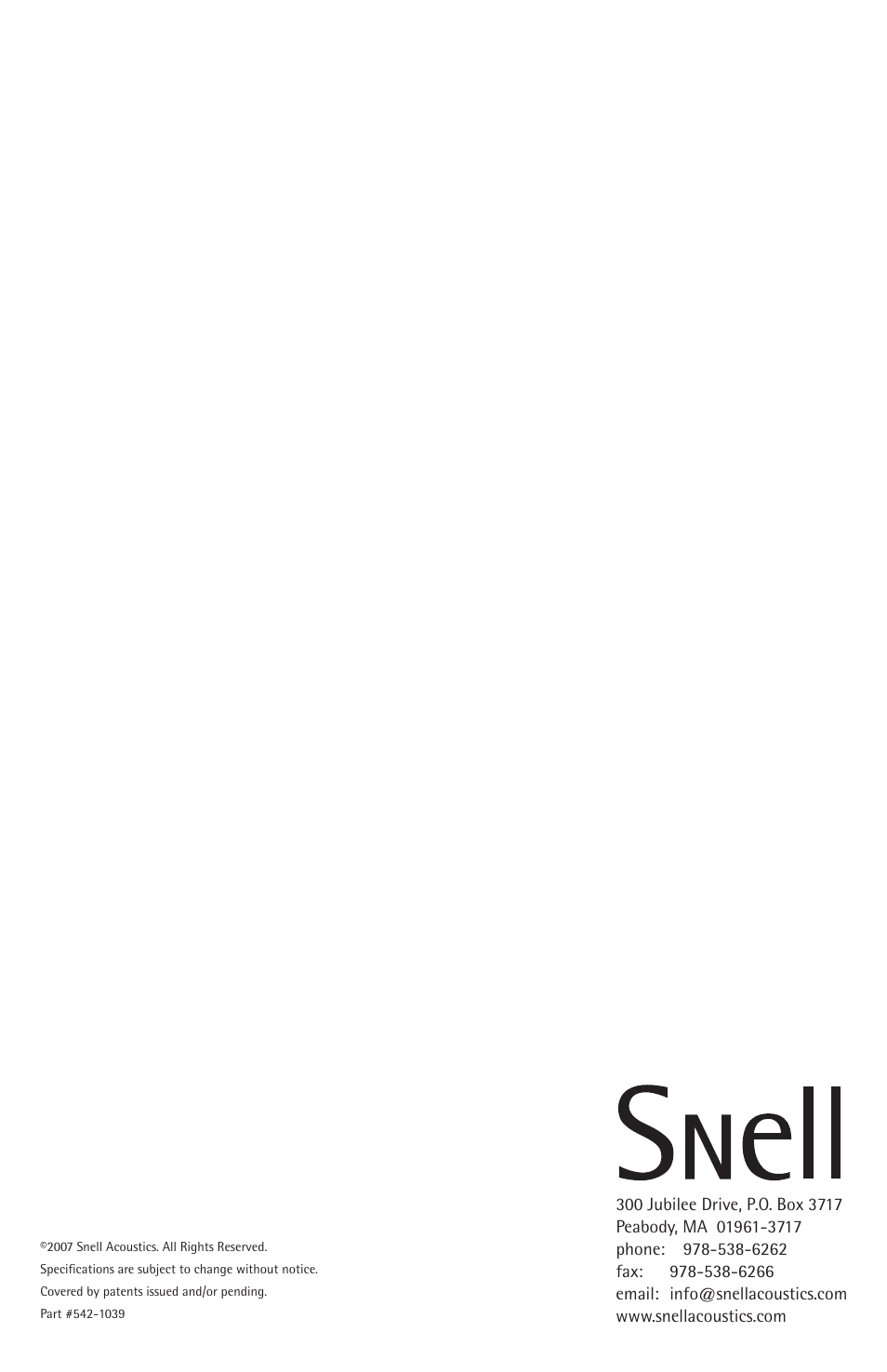 Snell Acoustics 730 770 830 870 User Manual | Page 12 / 12