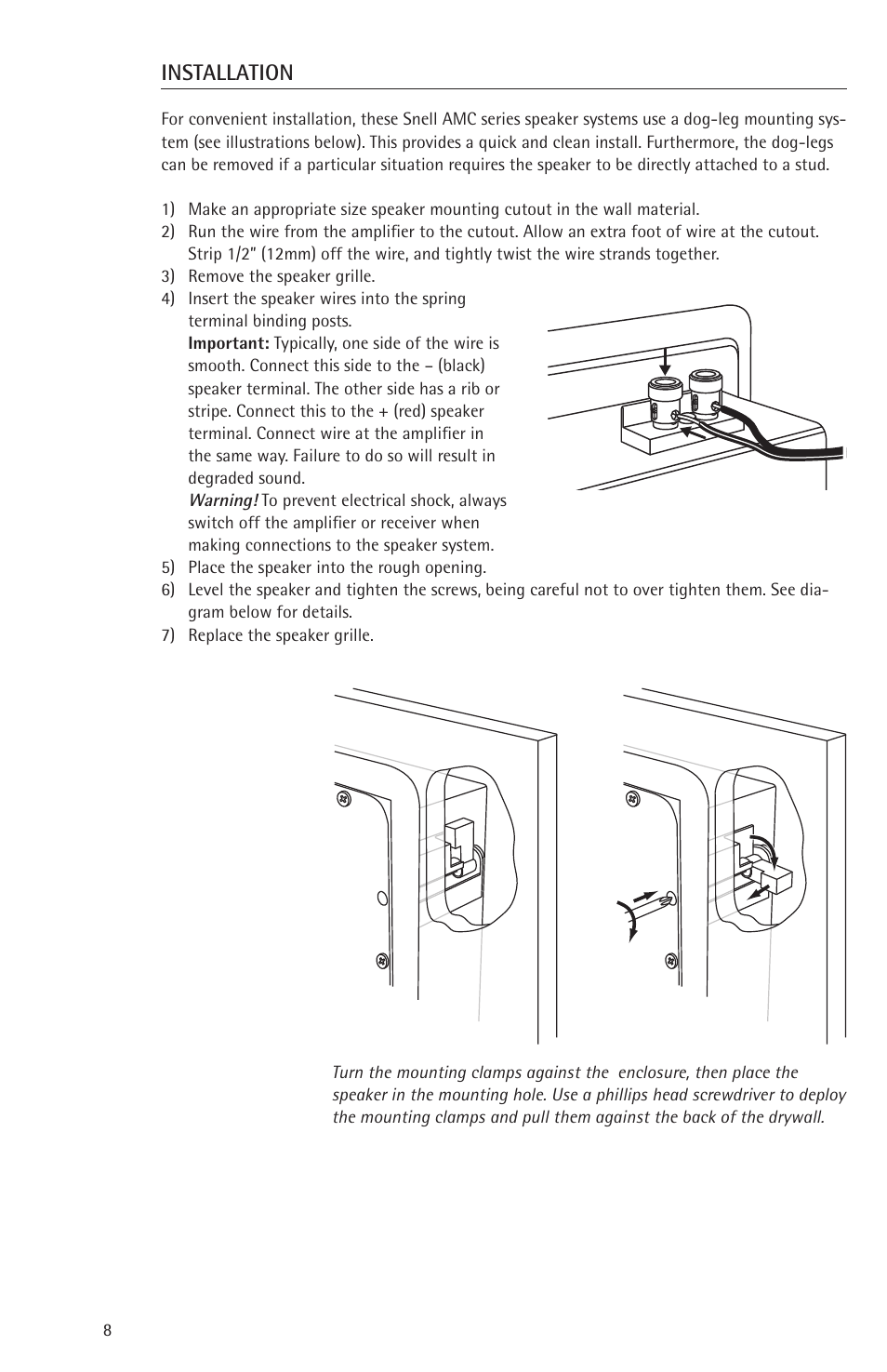 Installation | Snell Acoustics 730 770 830 870 User Manual | Page 8 / 12