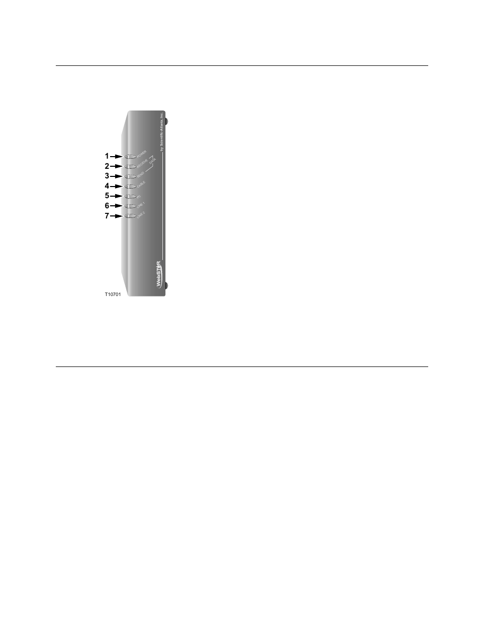 Webstar cable modem front panel, Front panel components | Scientific Atlanta DPX2203 User Manual | Page 10 / 44