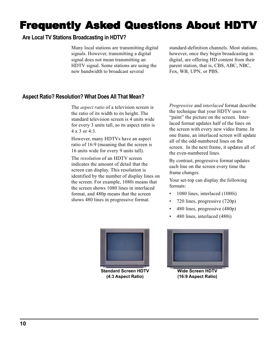 Frequently asked questions about hdtv | Scientific Atlanta 3270HD User Manual | Page 10 / 52