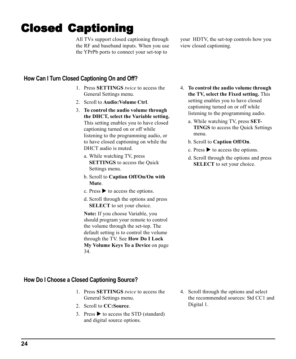 Closed captioning, Closed ca | Scientific Atlanta 3270HD User Manual | Page 24 / 52