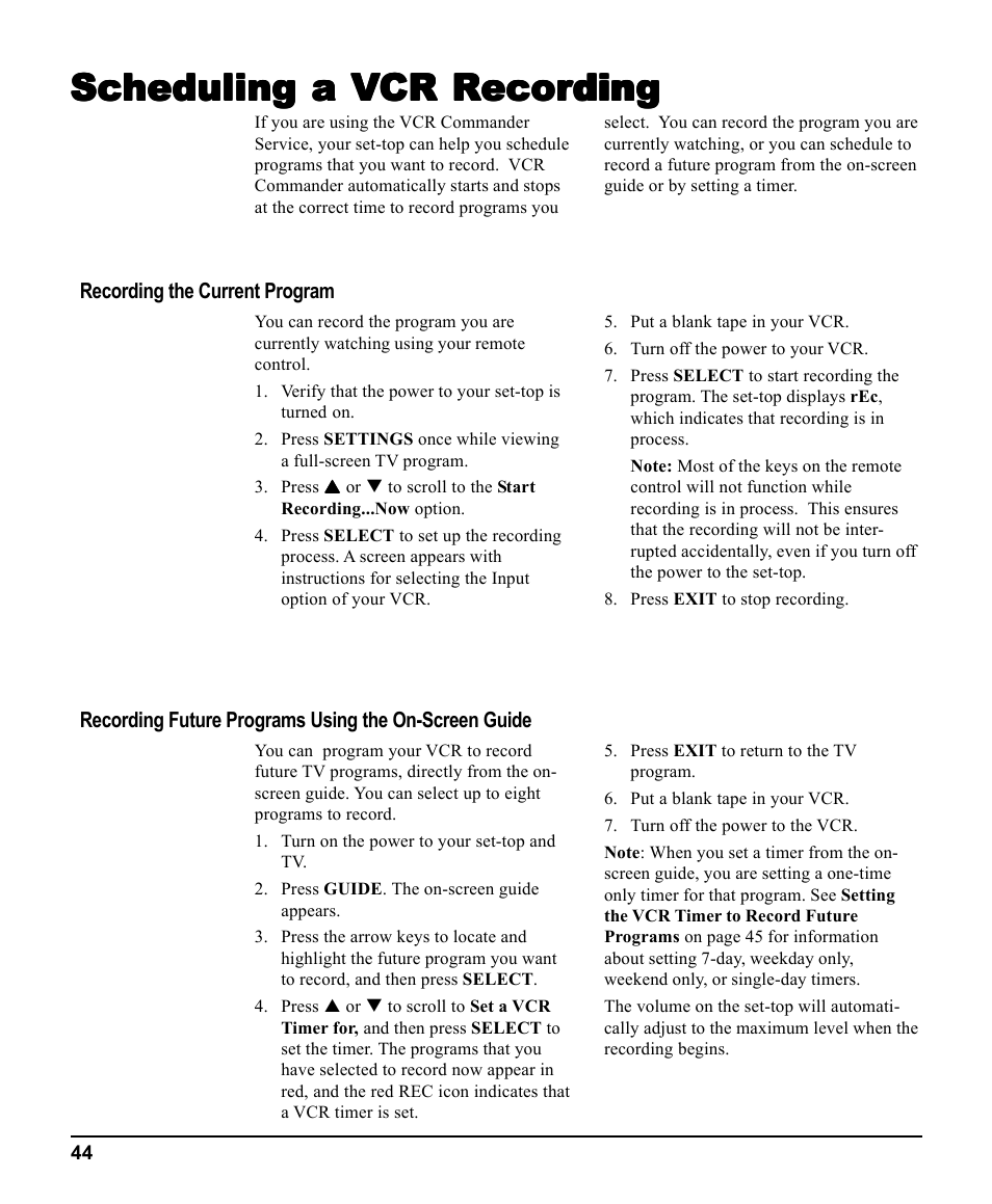 Scheduling a vcr recording | Scientific Atlanta 3270HD User Manual | Page 44 / 52