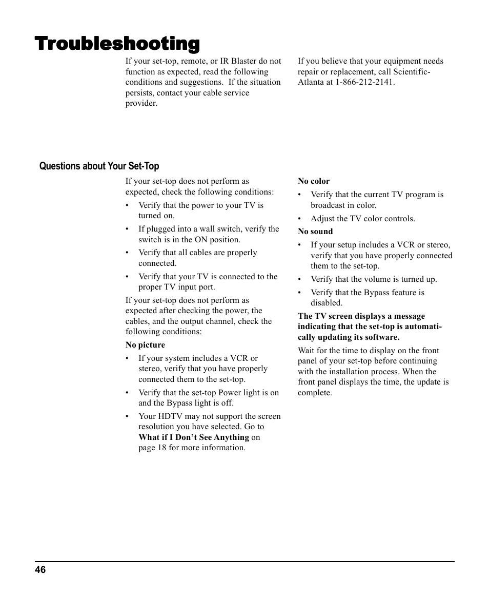 Troubleshooting | Scientific Atlanta 3270HD User Manual | Page 46 / 52