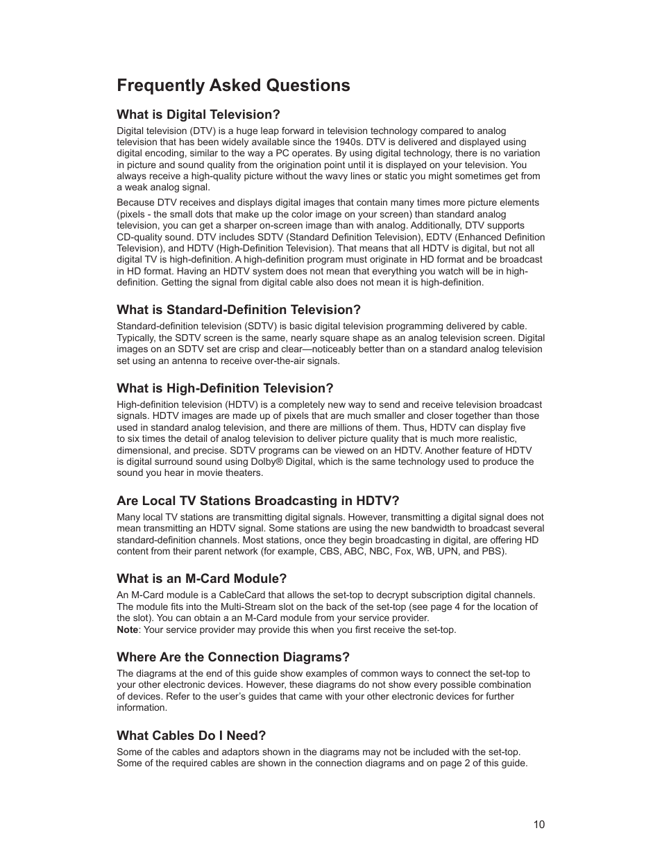 Frequently asked questions | Scientific Atlanta 4250HDC User Manual | Page 15 / 25