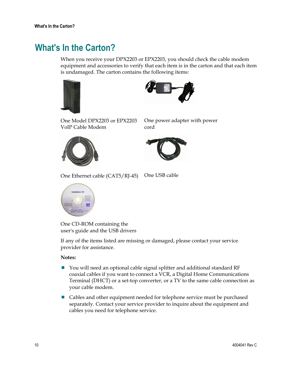 What's in the carton | Scientific Atlanta EPX2203TM User Manual | Page 10 / 52