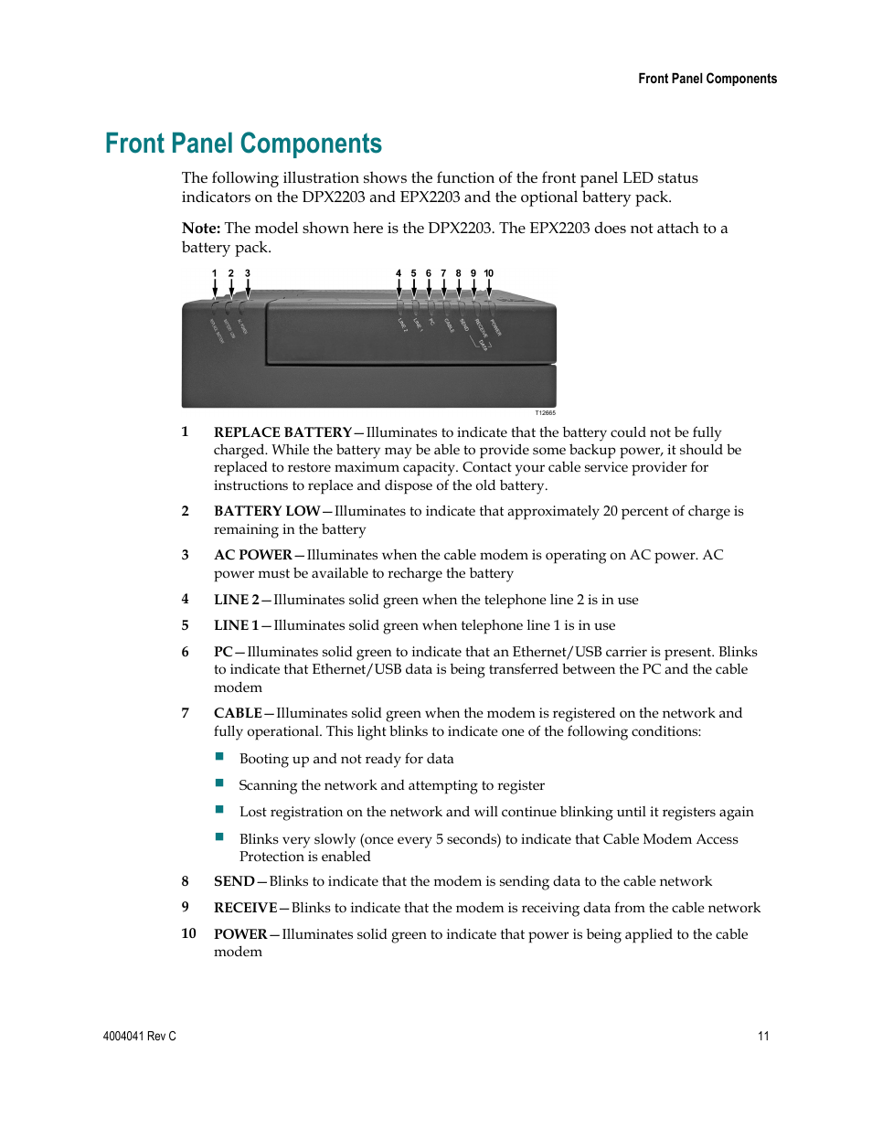 Front panel components | Scientific Atlanta EPX2203TM User Manual | Page 11 / 52