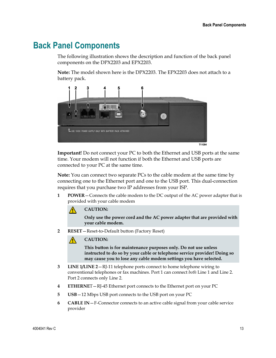 Back panel components | Scientific Atlanta EPX2203TM User Manual | Page 13 / 52