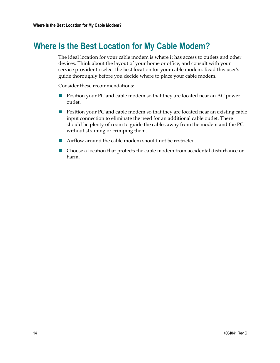 Where is the best location for my cable modem | Scientific Atlanta EPX2203TM User Manual | Page 14 / 52