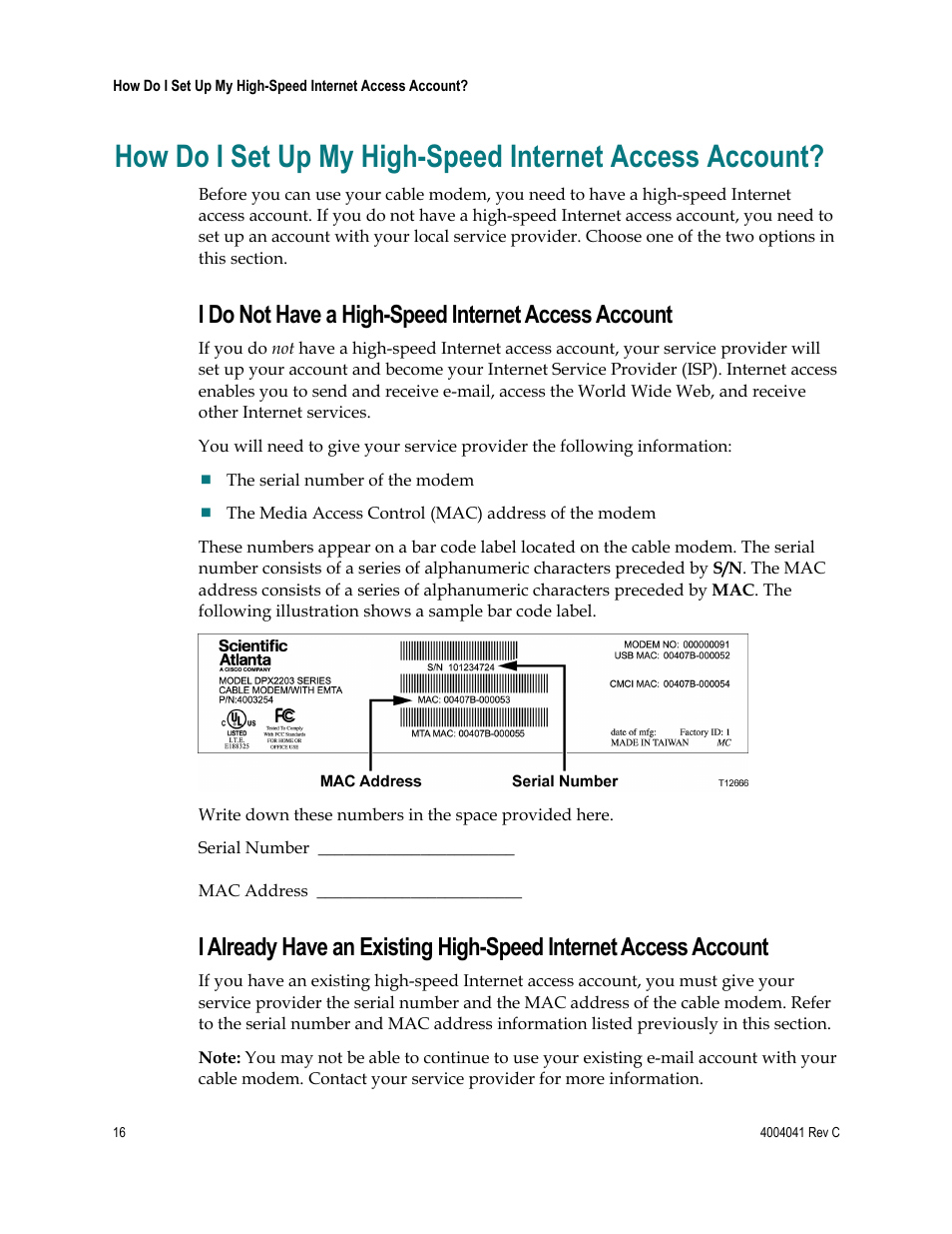 I do not have a high-speed internet access account | Scientific Atlanta EPX2203TM User Manual | Page 16 / 52