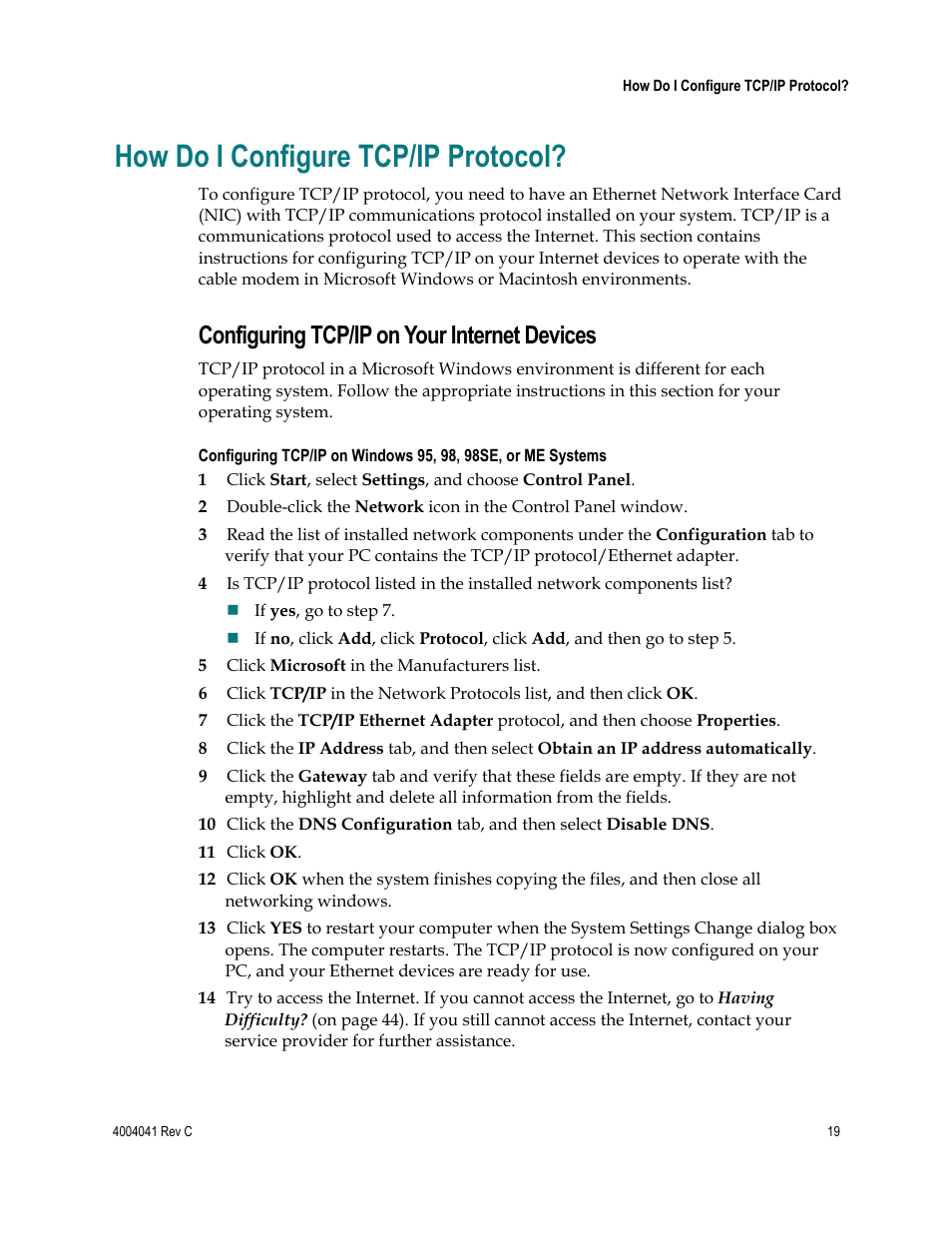 How do i configure tcp/ip protocol, Configuring tcp/ip on your internet devices | Scientific Atlanta EPX2203TM User Manual | Page 19 / 52