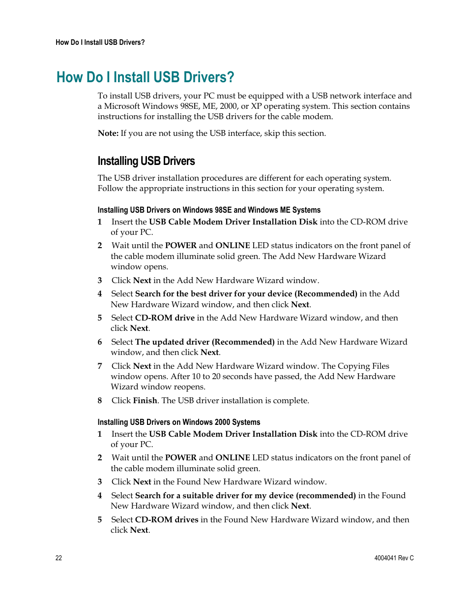 How do i install usb drivers, Installing usb drivers | Scientific Atlanta EPX2203TM User Manual | Page 22 / 52