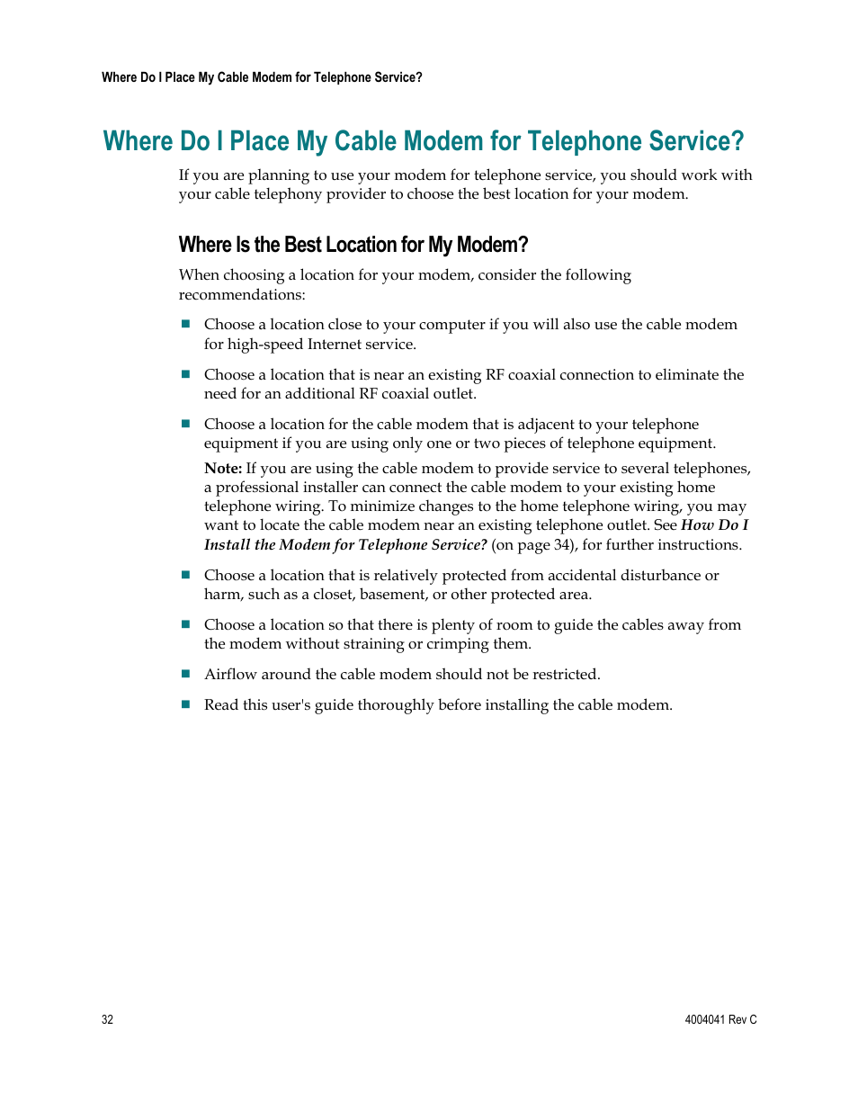 Where is the best location for my modem | Scientific Atlanta EPX2203TM User Manual | Page 32 / 52