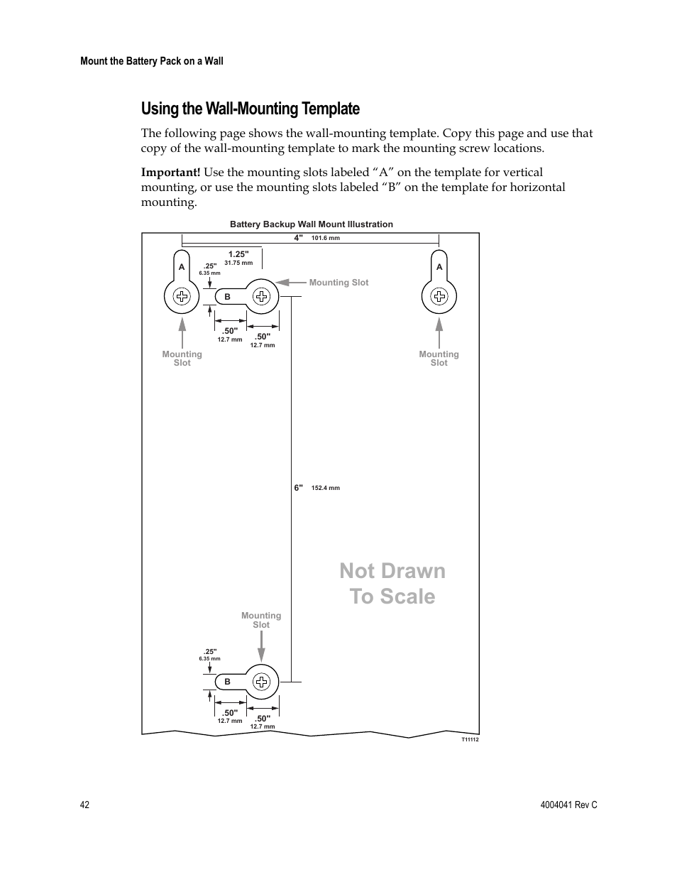 Using the wall-mounting template, Not drawn to scale | Scientific Atlanta EPX2203TM User Manual | Page 42 / 52