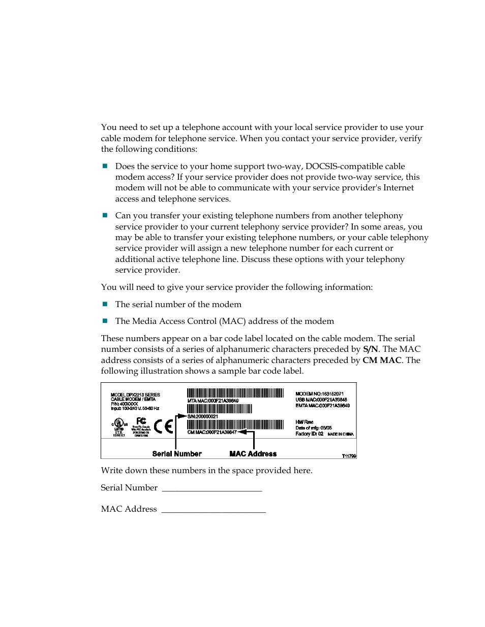 How do i use my modem for telephone service, Contacting your local service provider | Scientific Atlanta DPX2213 User Manual | Page 29 / 52