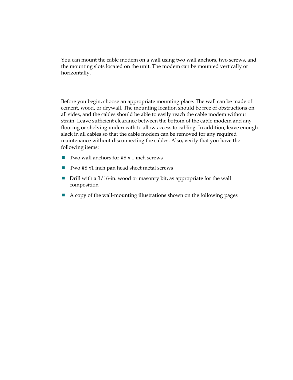 How do i mount the modem on a wall? (optional), Before you begin | Scientific Atlanta DPX2213 User Manual | Page 42 / 52