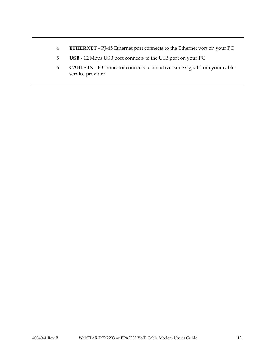 Webstar cable modem back panel, Continued | Scientific Atlanta WebSTAR EPX2203 User Manual | Page 14 / 55