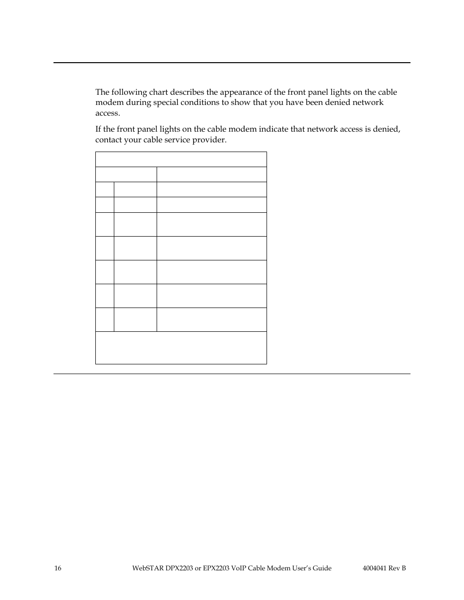 Special conditions, Functions of the front panel lights, Continued | Scientific Atlanta WebSTAR EPX2203 User Manual | Page 17 / 55