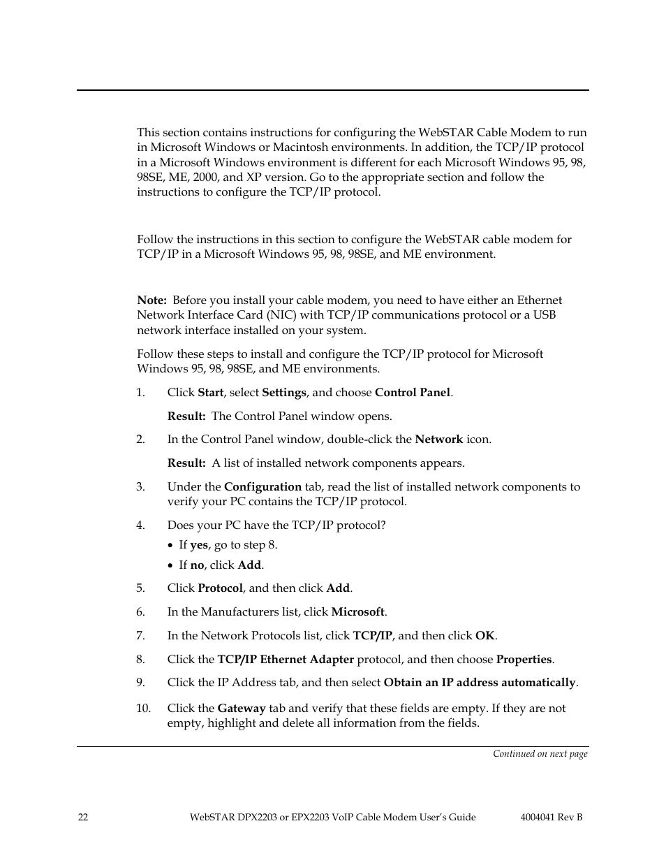 Internet service: configure tcp/ip, Introduction, Microsoft windows 95, 98, 98se, and me | Scientific Atlanta WebSTAR EPX2203 User Manual | Page 23 / 55